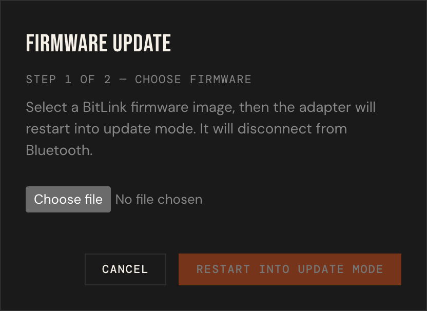 Firmware Update step 1, choose firmware